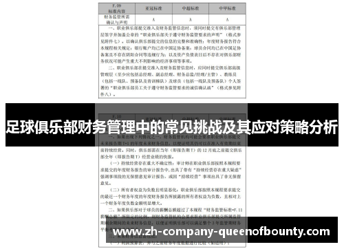 足球俱乐部财务管理中的常见挑战及其应对策略分析